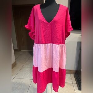 Pink and Hot pink  Color Block Dress